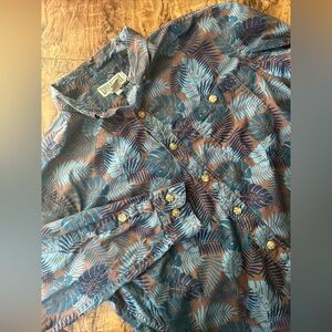 Duluth Trading Co‎ Men’s Large Relaxed Fit Palm Leaf Print L/S Button Down Shirt